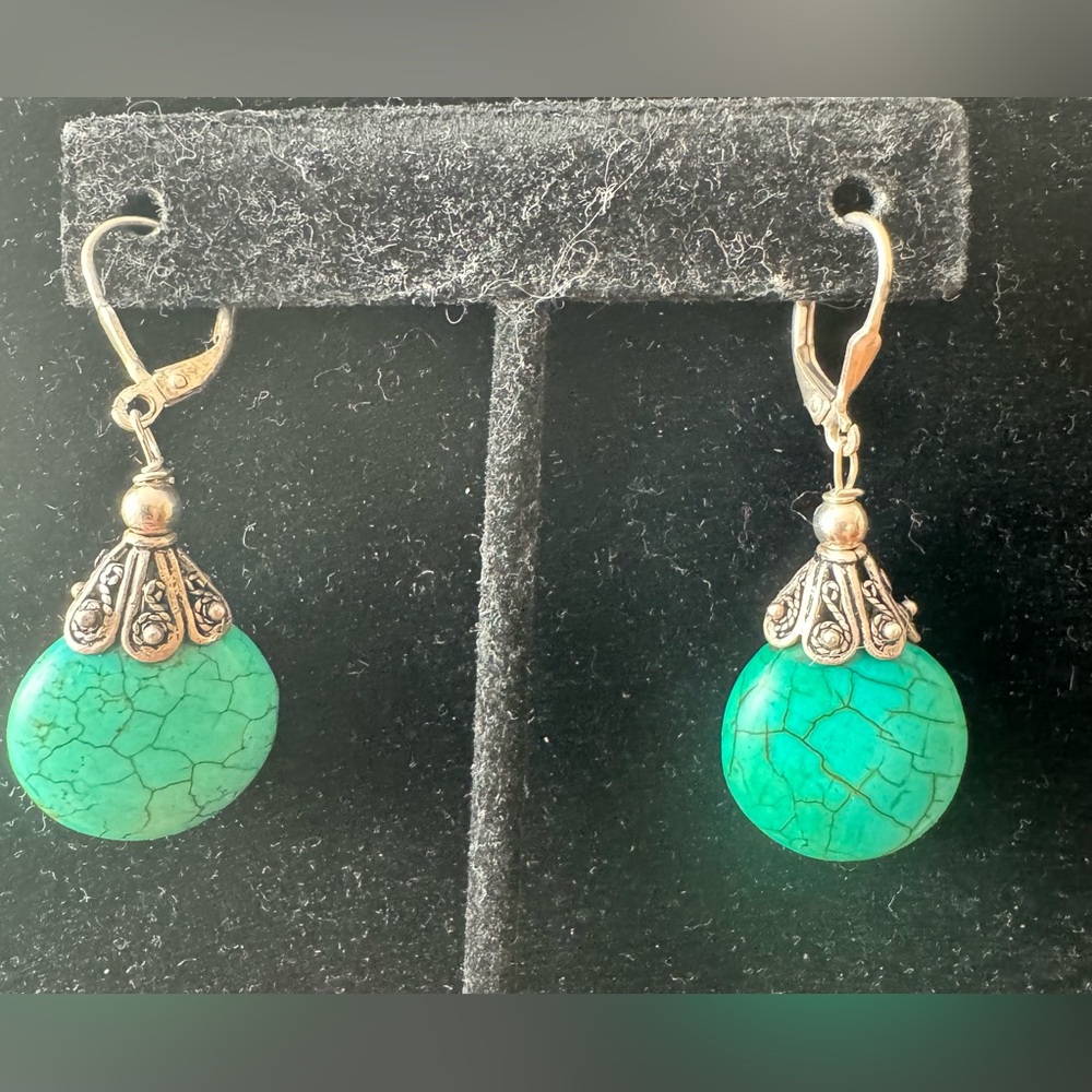 💚 Sterling Silver & Turquoise Earrings – Vintage Boho Style
